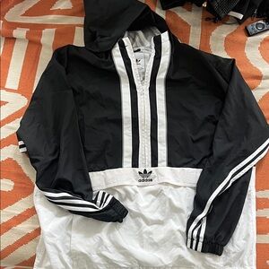 Adidas Black and White Hooded windbreaker